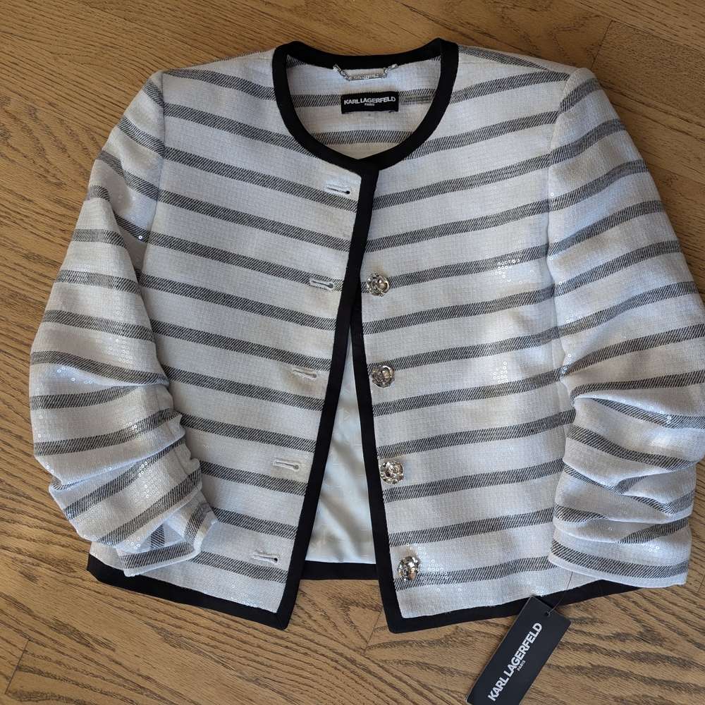 Karl Lagerfeld Women's Silver Striped Blazer